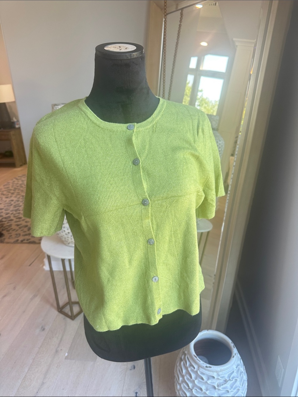 Women's Lime Short-Sleeve Button Cardigan